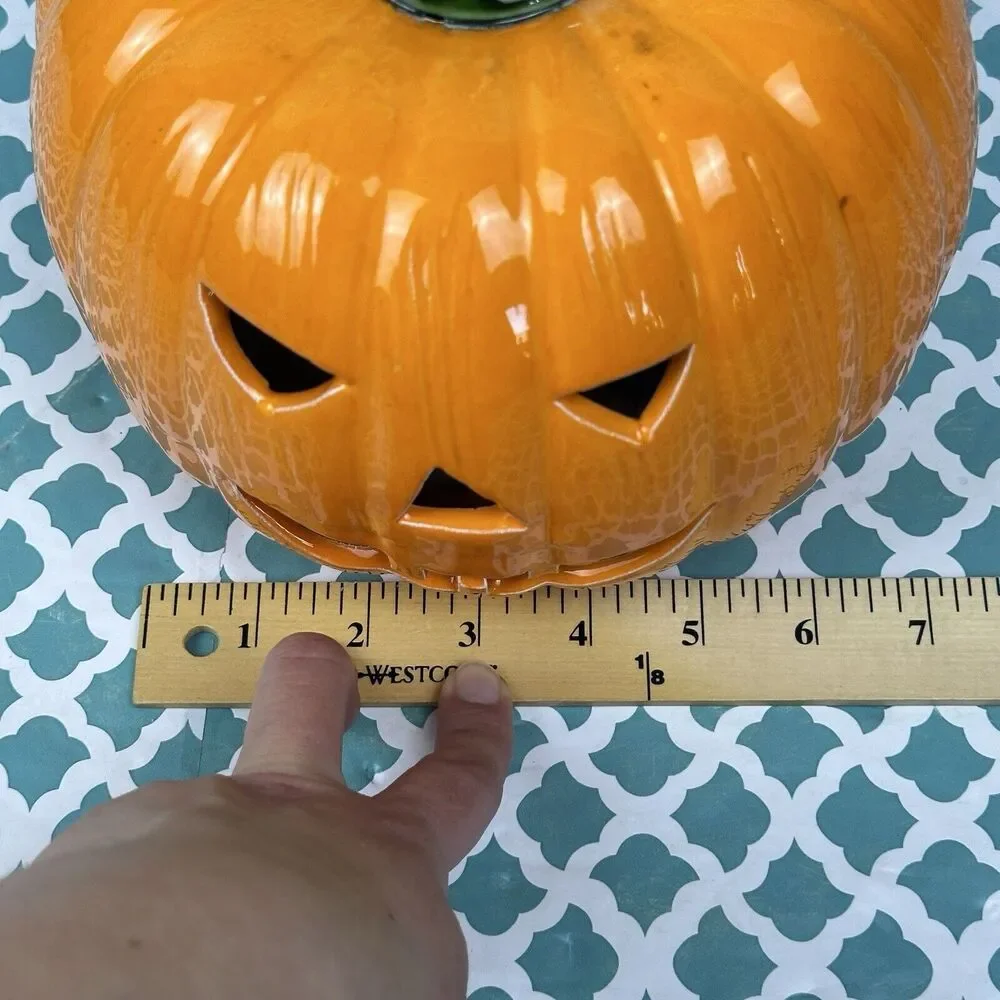 Halloween Ceramic‎ Pumpkin Jack O Lantern Candle Cover Topper Luminary